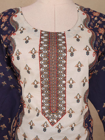 Blue Floral Designed Cotton Salwar Suit - Diadem