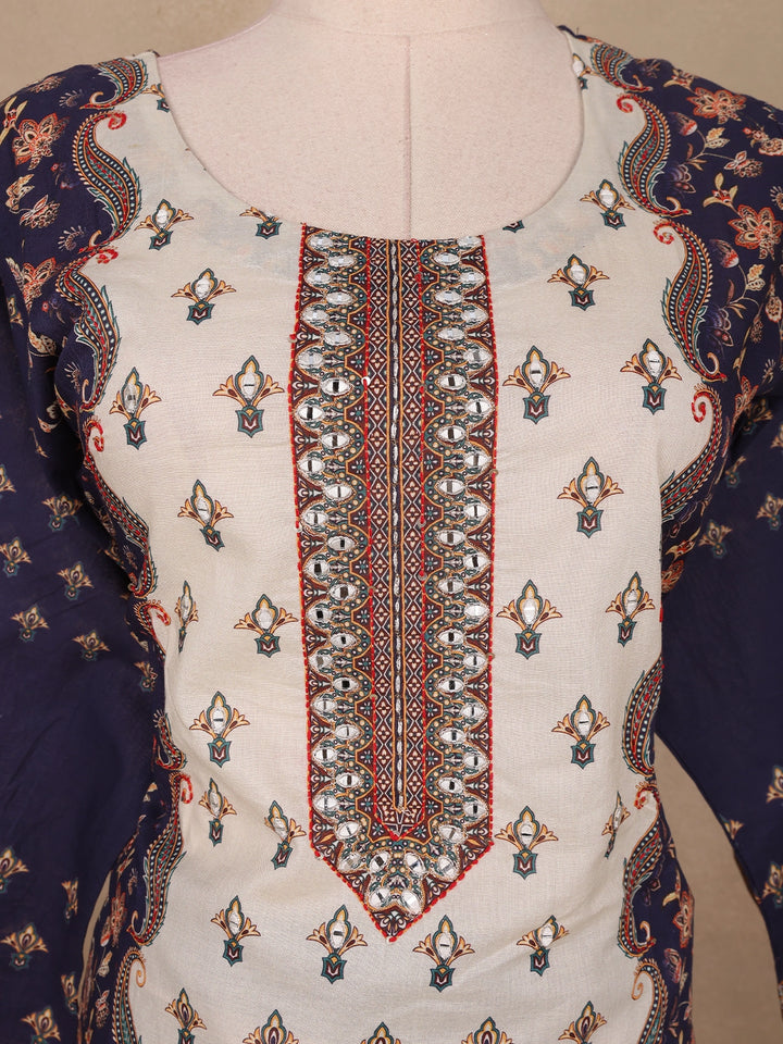 Blue Floral Designed Cotton Salwar Suit - Diadem