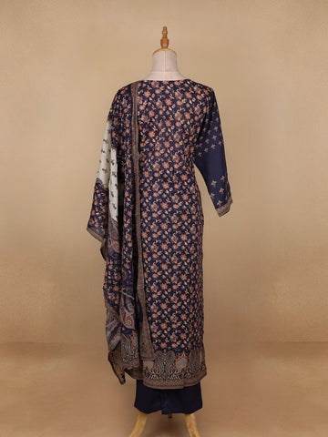 Blue Floral Designed Cotton Salwar Suit - Diadem