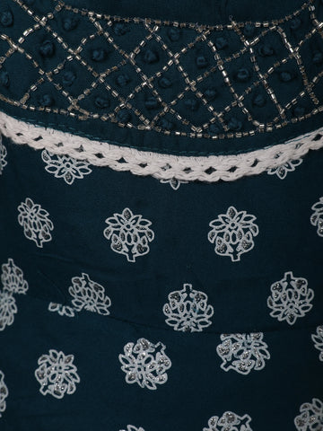 Blue Floral Designed Cotton Salwar Suit - Diadem