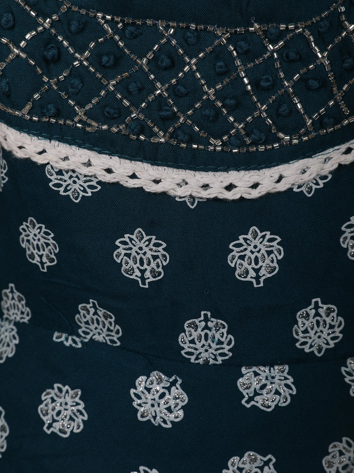 Blue Floral Designed Cotton Salwar Suit - Diadem