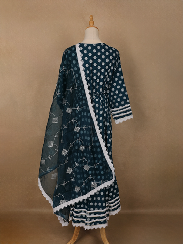 Blue Floral Designed Cotton Salwar Suit - Diadem