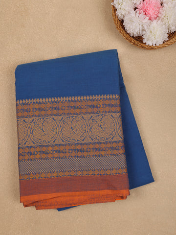 Blue Floral Designed Cotton Saree - Diadem