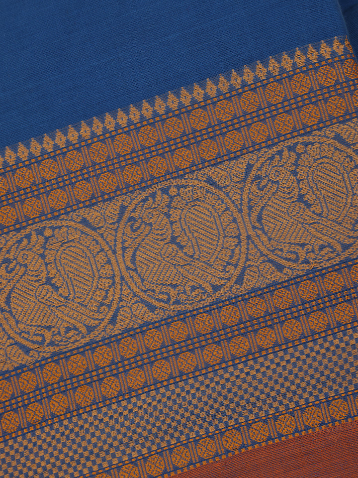 Blue Floral Designed Cotton Saree - Diadem