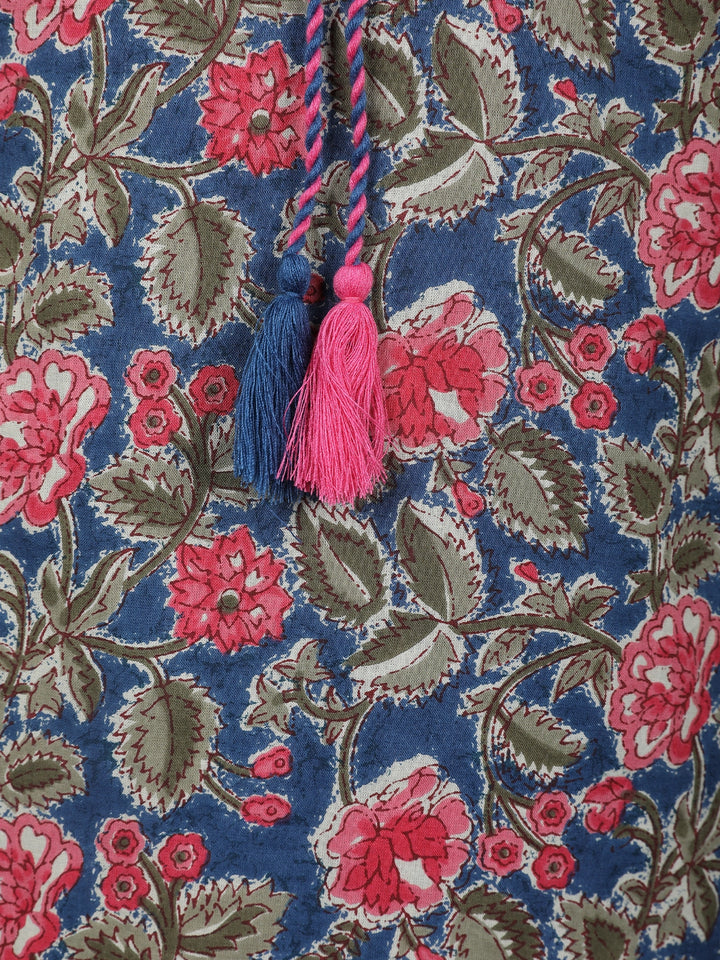 Blue Floral Design Printed Cotton Salwar Suit - Diadem