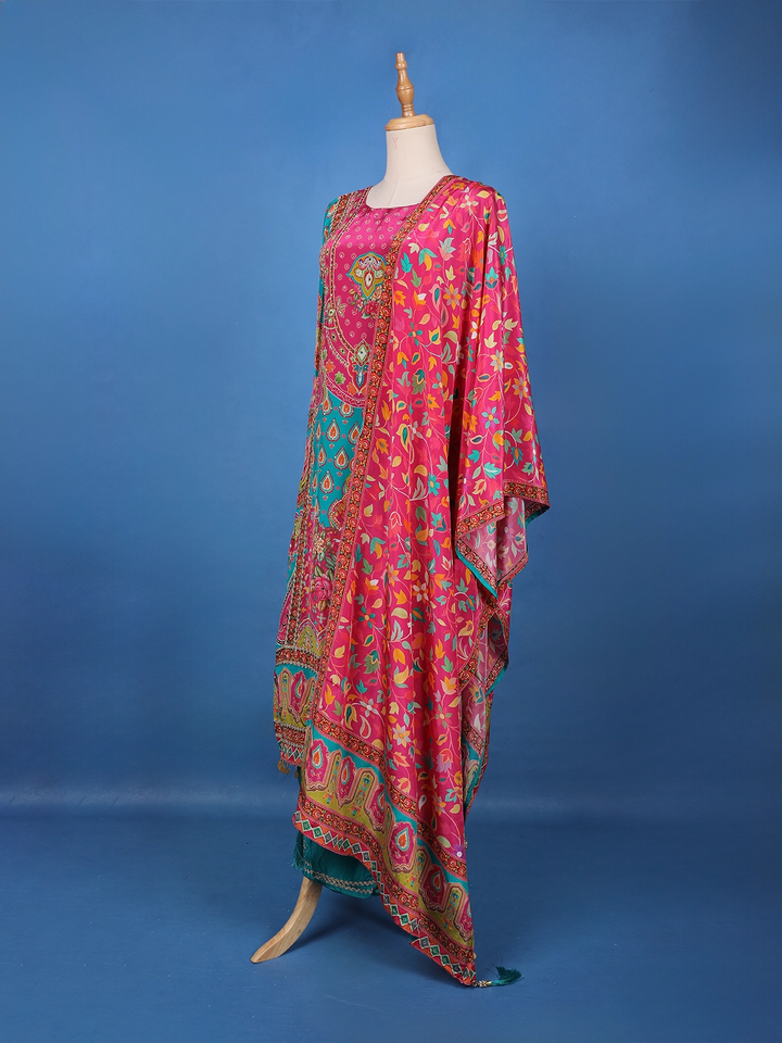 Blue Floral Design Printed Cotton Salwar Suit - Diadem