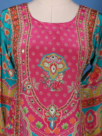 Blue Floral Design Printed Cotton Salwar Suit - Diadem