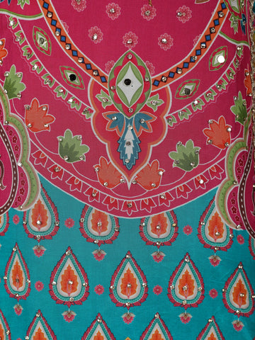 Blue Floral Design Printed Cotton Salwar Suit - Diadem