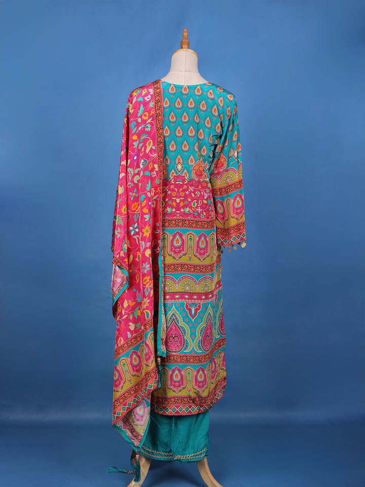 Blue Floral Design Printed Cotton Salwar Suit - Diadem