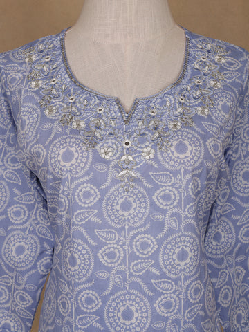 Blue Floral Design Printed Cotton Salwar Suit - Diadem