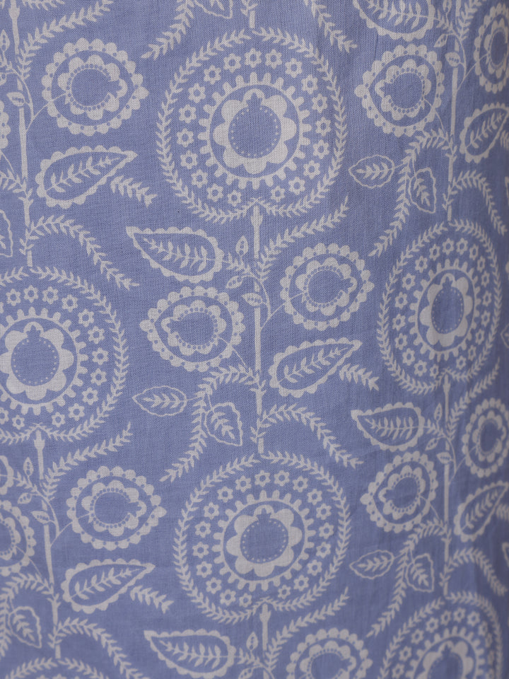 Blue Floral Design Printed Cotton Salwar Suit - Diadem