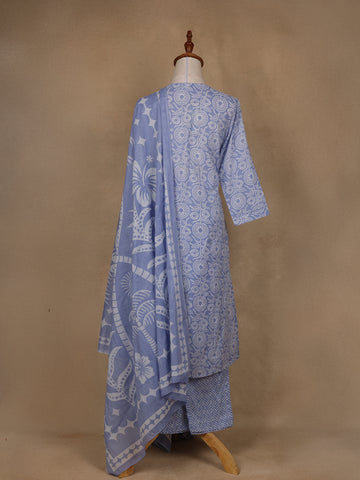 Blue Floral Design Printed Cotton Salwar Suit - Diadem