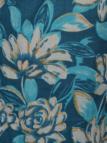 Blue Floral Design Printed Cotton Salwar Suit - Diadem