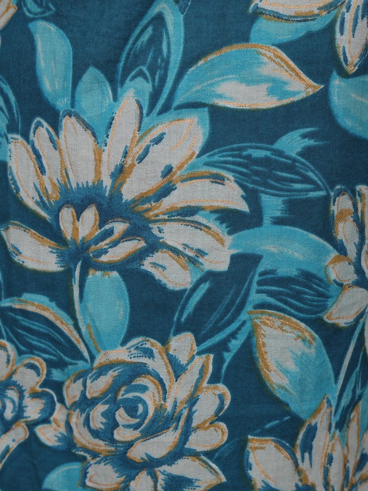Blue Floral Design Printed Cotton Salwar Suit - Diadem