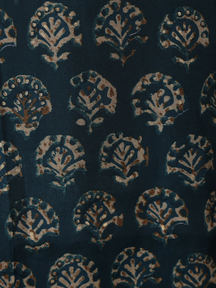 Blue Floral Design Printed Rayon Kuti - Diadem