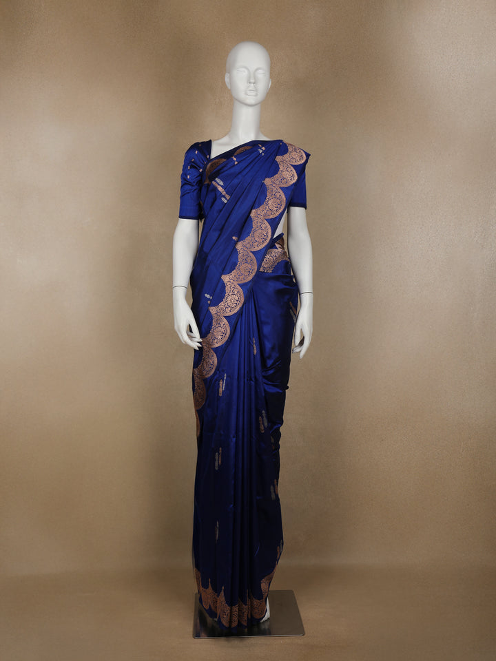 Blue Floral Designed Banarasi Silk Saree - Diadem