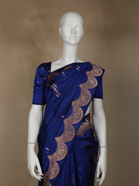 Blue Floral Designed Banarasi Silk Saree - Diadem