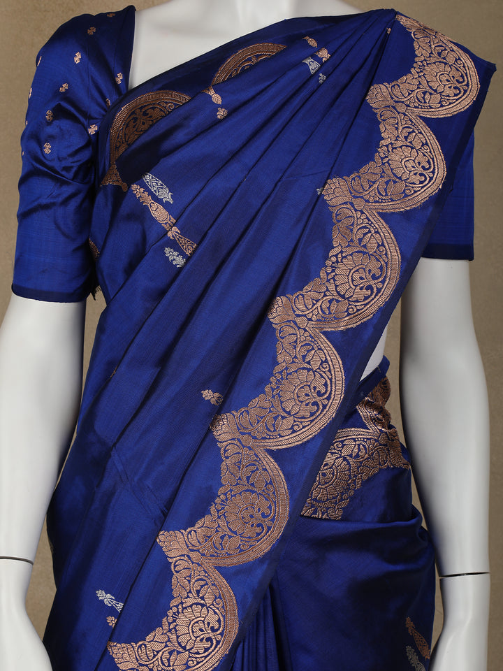 Blue Floral Designed Banarasi Silk Saree - Diadem
