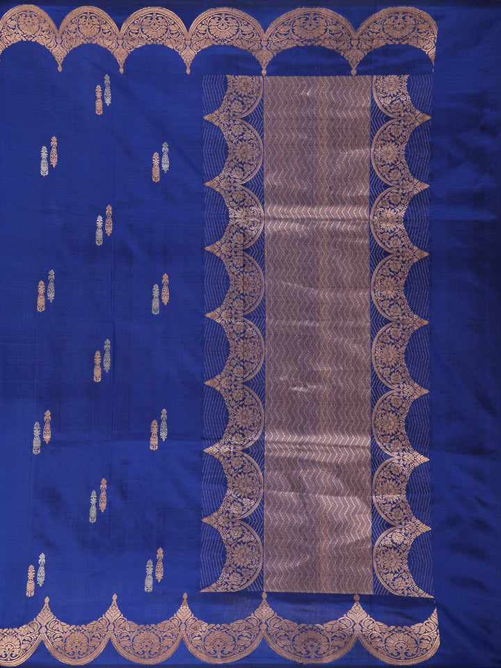 Blue Floral Designed Banarasi Silk Saree - Diadem