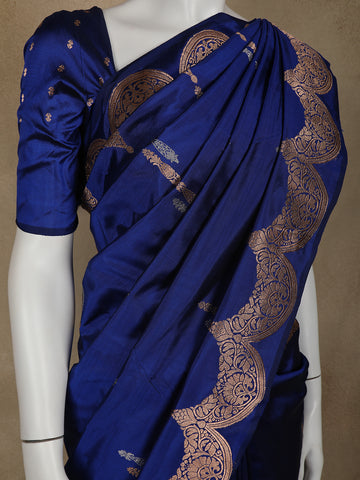 Blue Floral Designed Banarasi Silk Saree - Diadem