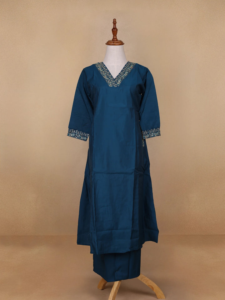 Blue Floral Designed Chiffon Salwar Suit - Diadem
