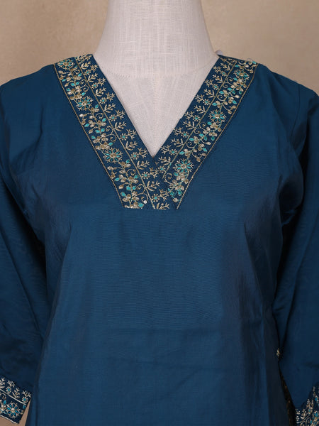 Blue Floral Designed Chiffon Salwar Suit - Diadem