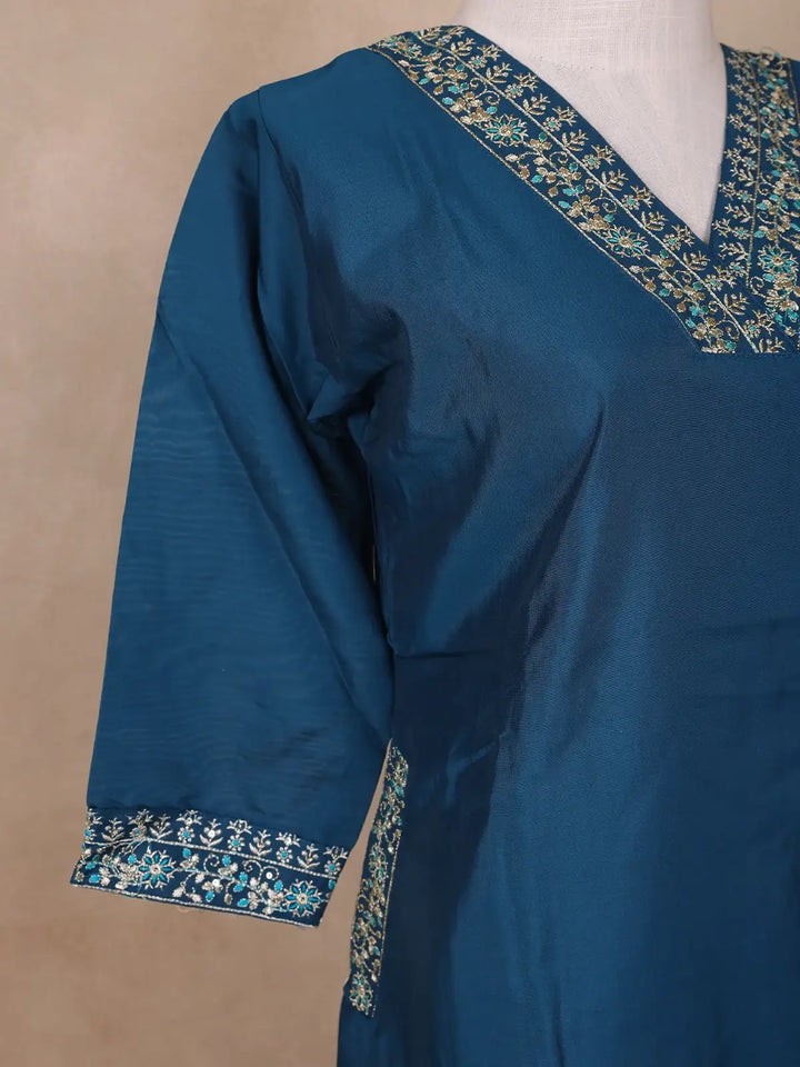 Blue Floral Designed Chiffon Salwar Suit - Diadem