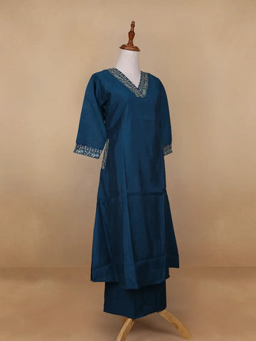 Blue Floral Designed Chiffon Salwar Suit - Diadem