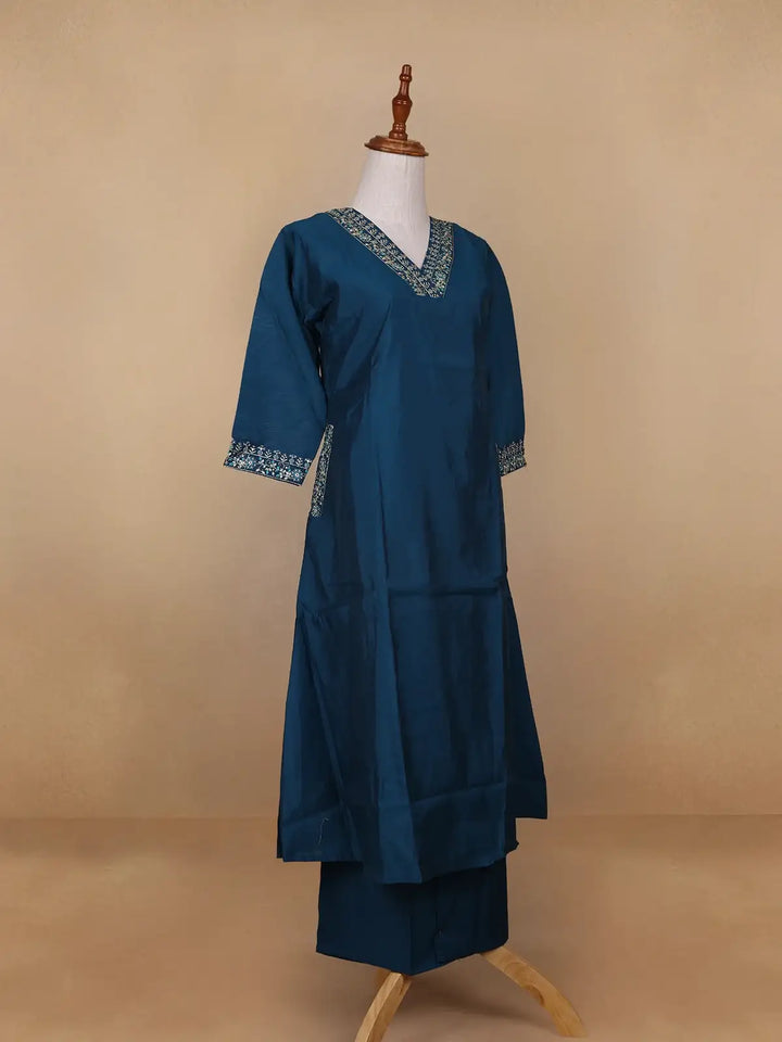 Blue Floral Designed Chiffon Salwar Suit - Diadem