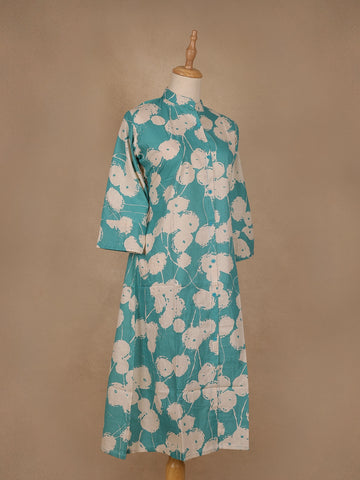 Blue Floral Designed Cotton Kurti - Diadem