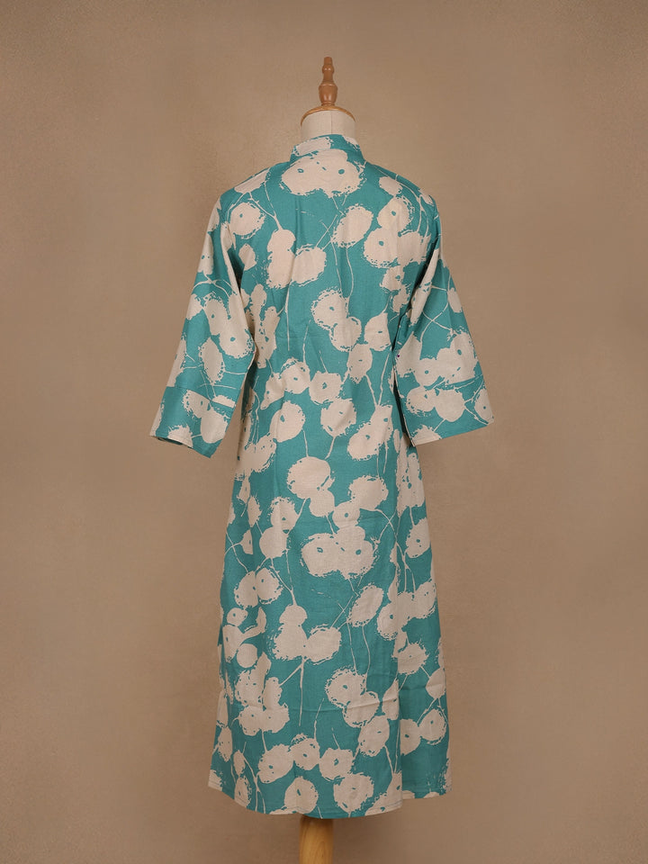 Blue Floral Designed Cotton Kurti - Diadem