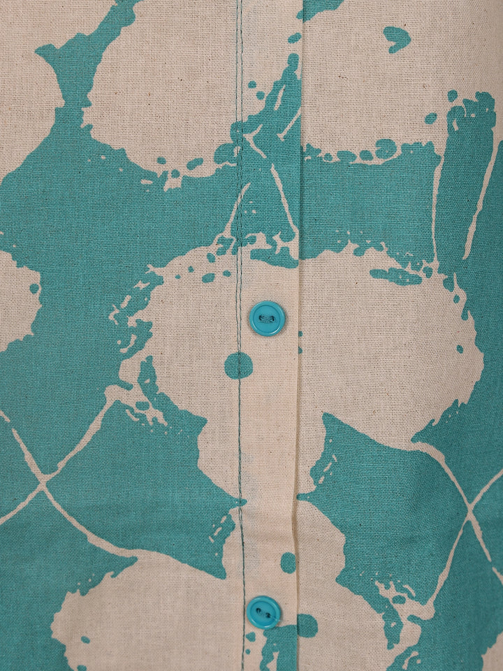 Blue Floral Designed Cotton Kurti - Diadem