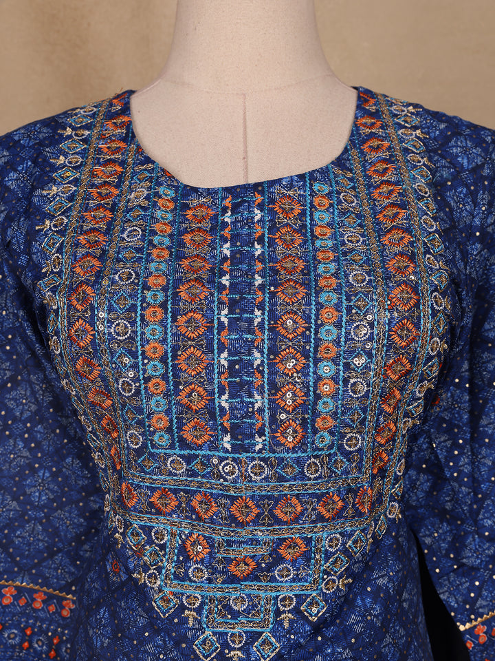Blue Floral Designed Cotton Salwar Suit - Diadem