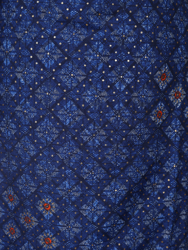 Blue Floral Designed Cotton Salwar Suit - Diadem