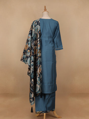 Blue Floral Designed Cotton Salwar Suit - Diadem