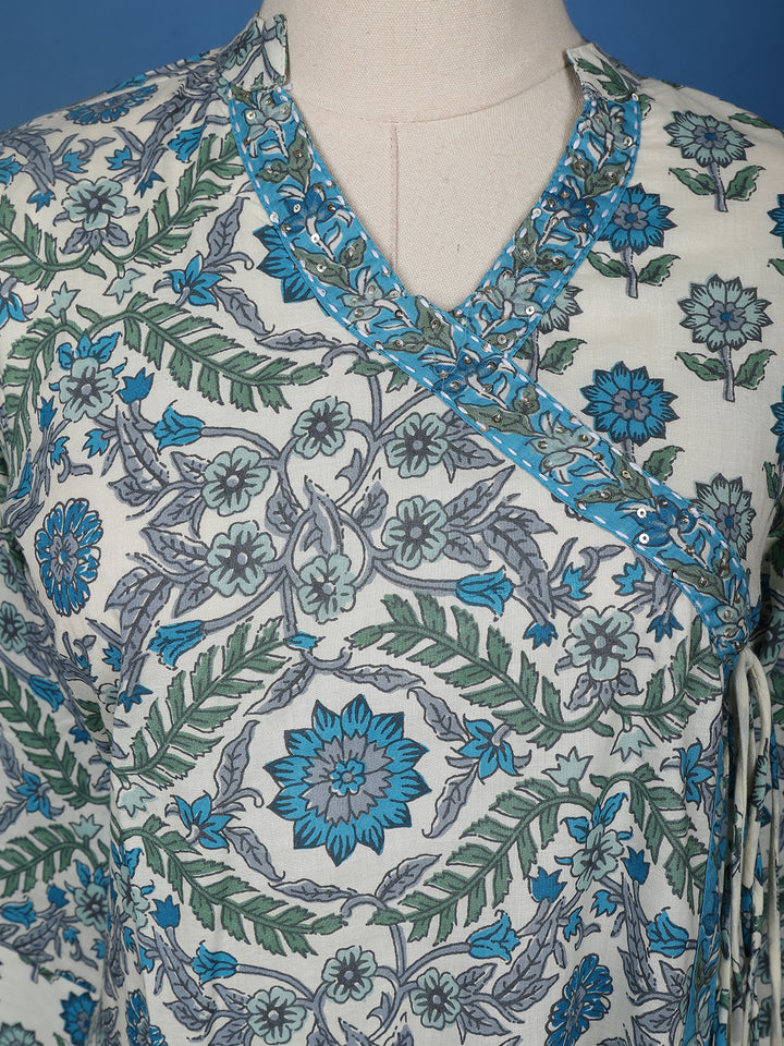 Blue Floral Designed Cotton Salwar Suit - Diadem