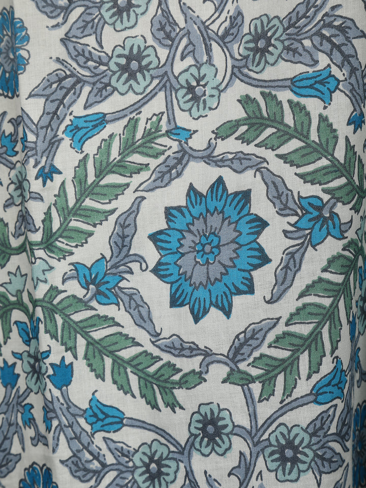 Blue Floral Designed Cotton Salwar Suit - Diadem