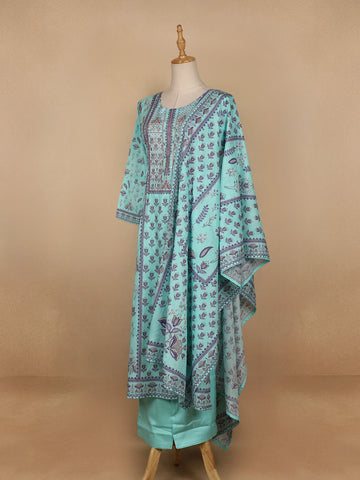 Blue Floral Designed Cotton Salwar Suit - Diadem