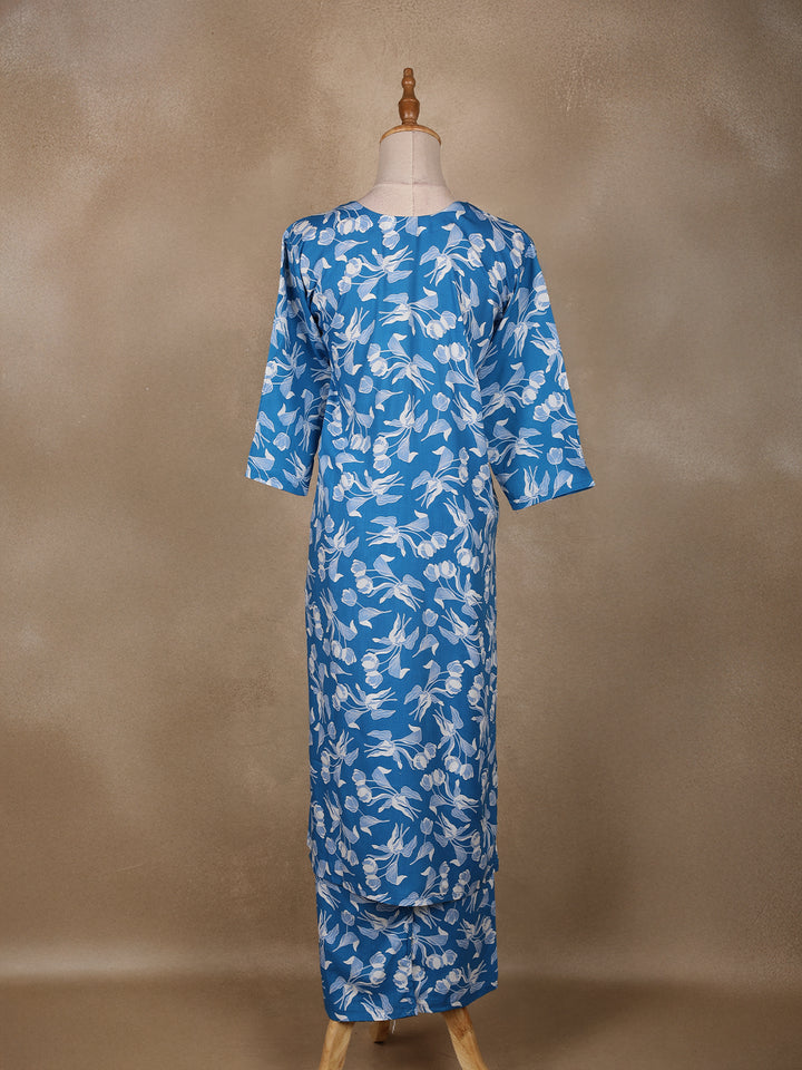 Blue Floral Designed Cotton Salwar Suit - Diadem