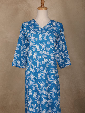 Blue Floral Designed Cotton Salwar Suit - Diadem
