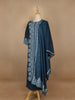 Blue Floral Designed Cotton Straight Cut Salwar Suit - Diadem