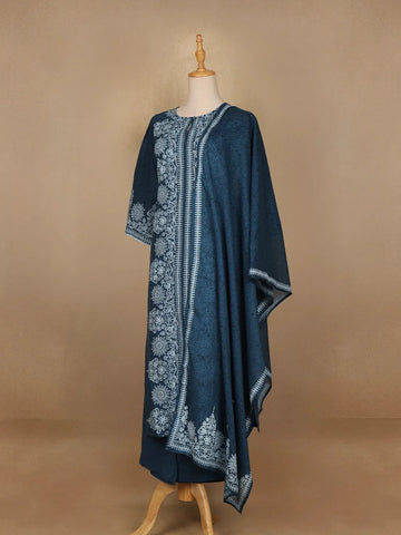 Blue Floral Designed Cotton Straight Cut Salwar Suit - Diadem