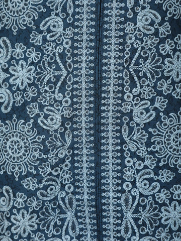 Blue Floral Designed Cotton Straight Cut Salwar Suit - Diadem