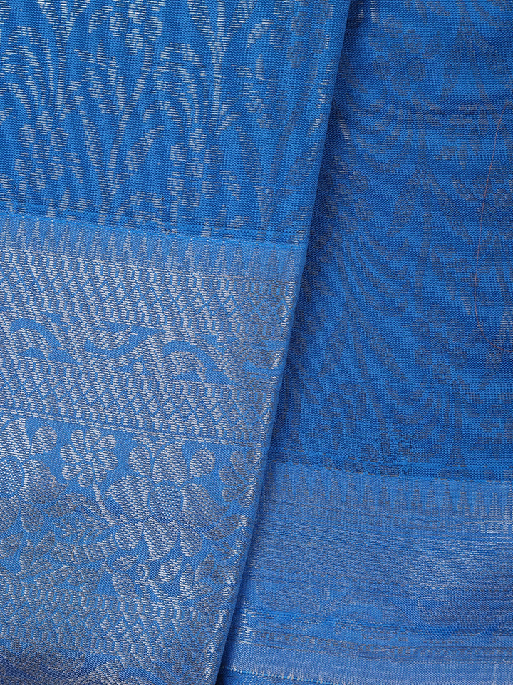 Blue Floral Designed Fancy Art Silk Saree - Diadem