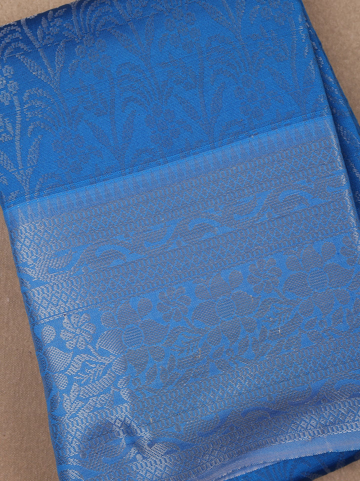 Blue Floral Designed Fancy Art Silk Saree - Diadem