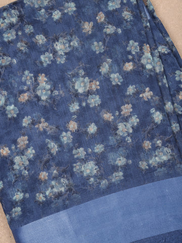 Blue Floral Designed Fancy Cotton Saree - Diadem