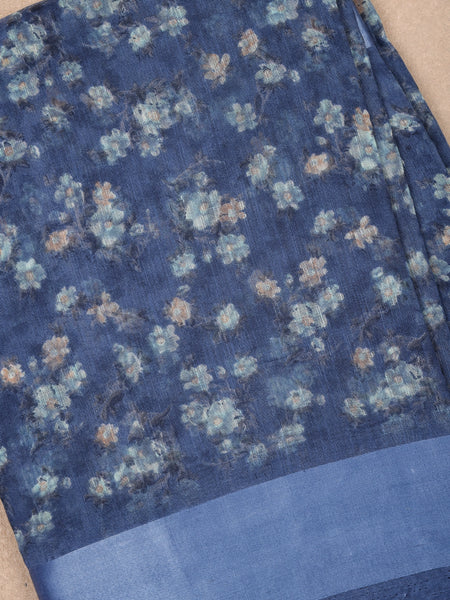Blue Floral Designed Fancy Cotton Saree - Diadem