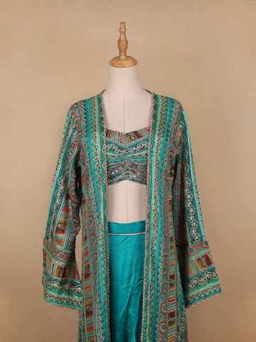 Blue Floral Designed Georgette Palazzo Salwar Suit - Diadem