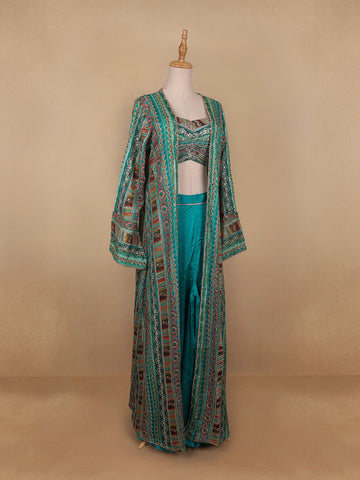Blue Floral Designed Georgette Palazzo Salwar Suit - Diadem