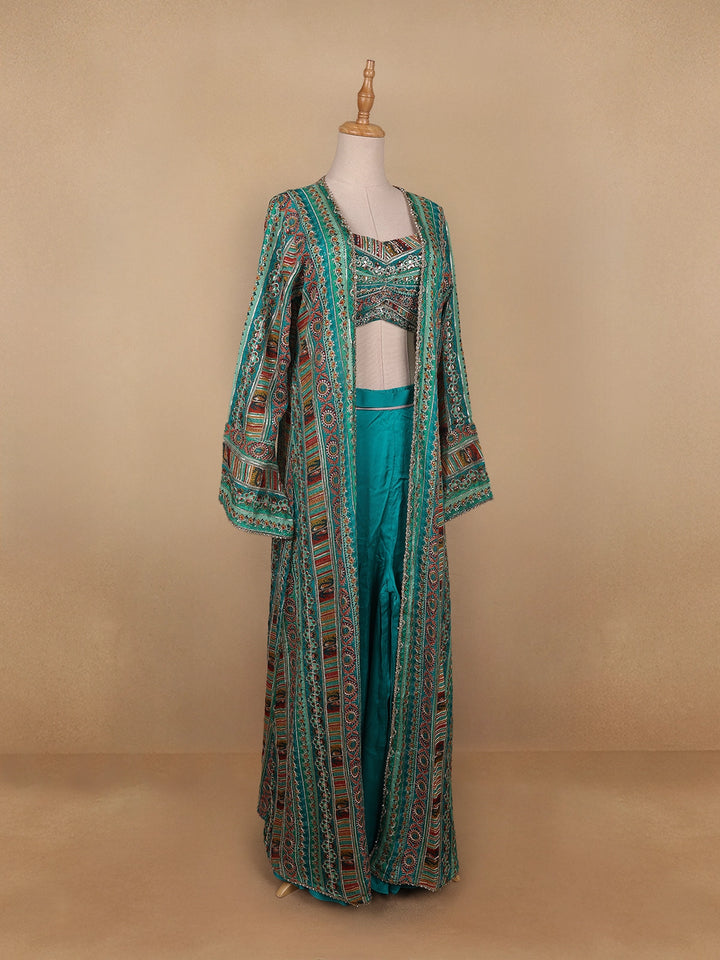 Blue Floral Designed Georgette Palazzo Salwar Suit - Diadem